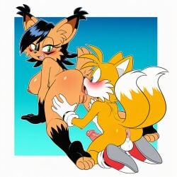 1boy 1girls 2_tails ai_generated anilingus ass ass_focus big_ass big_balls big_breasts big_butt big_penis miles_tails_prower mobian_(species) nicole_the_lynx presenting presenting_ass sonic_(series) sonic_the_hedgehog_(archie) sonic_the_hedgehog_(comics) sonic_the_hedgehog_(series) spread_legs spreading tails_the_fox thick_thighs wide_hips