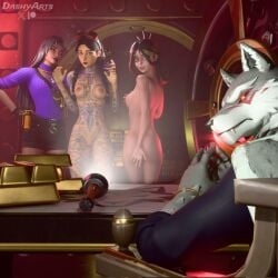 1girls 2026 3d 3d_(artwork) 3girls alternate_version_available anthro areola areolae ass black_hair blender breasts clothed clothing covering dashyarts detailed_background embarrassed embarrassed_nude_female epic_games flashlight fletcher_kane fortnite fortnite:_battle_royale freckles freckles_on_face goggles goggles_on_head headwear helsie_(fortnite) hi_res high_resolution highres jules_(fortnite) light-skinned_female light_skin male male/female medium_breasts multicolored_hair nipples nose_piercing nude nude_female petite petite_body petite_female showing_off shy shy_expression slim_waist small_breasts standing tattoo tattoos two-tone_hair valentina_(fortnite) watermark wolf wolf_humanoid