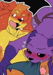 abs absurd_res anthro bite biting_underwear black_sclera blush bodily_fluids briefs briefs_only canid canine canis catnap_(poppy_playtime) clothed clothing clothing_pull critters_(poppy_playtime) dogday_(poppy_playtime) domestic_cat domestic_dog dripping duo empty_eyes eyebrows fangs felid feline felis foreskin fur genital_fluids genitals heart_symbol hi_res humanoid_genitalia humanoid_penis jockstrap jockstrap_only leaking_precum male male/male mammal mob_entertainment muscular muscular_male nipples no_humans open_mouth orange_body orange_fur pecs penis poppy_playtime precum precum_drip precum_string purple_body purple_fur raised_eyebrow retracted_foreskin saku1saya smile smiling_critters surprised sweat sweatdrop teeth tongue topless underwear underwear_only underwear_pull white_eyes yellow_body yellow_fur