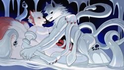 after_transformation animated anthro anthro_on_anthro anthro_penetrated anthro_penetrating anthro_penetrating_anthro black_eyes blush bodily_fluids canid canine changed_(video_game) duo forced forced_transformation fox genitals goo_transformation hi_res kissing latex latex_transformation luzonfa male male/male male_penetrated male_penetrating male_penetrating_male mammal mid_transformation multi_tail multicolored_tail penetration penis penis_tentacles red_eyes red_penis red_tail saliva saliva_string sex slime squid_dog_(changed) tail tentacle transformation white_body white_hands white_latex