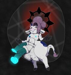 absurd_res animal_humanoid balls big_balls bovid bovid_humanoid bovine bovine_humanoid cattle_humanoid cock_vore double_dick ear_piercing fan_character female genitals glowing glowing_genitalia glowing_penis hair hair_bun halo hi_res horn humanoid loony_metal loony_science_clown_(loonymetal) mammal mammal_humanoid penile penis piercing pink_hair solo vore