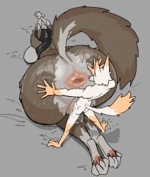 3_toes 4_toes anthro anus ass ass_up back_boob big_breasts big_butt big_tail bodily_fluids breasts brown_body brown_fur canid canine countershading doggy_style duo feet female from_behind_position fur genital_fluids glistening glistening_butt hieronymusjohnson huge_butt larger_female male male/female mammal penetration sex size_difference smaller_male spread_anus spread_butt spreading tail toes vaginal_fluids vaginal_fluids_puddle vaginal_penetration white_body white_fur