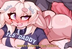 anthro anthro_on_anthro ass bed big_breasts big_butt black_clothing blonde_hair blush bodily_fluids breasts brown_body brown_fur clothed clothing collar cum cum_on_butt daddy_kink dialogue duo faceless_anthro faceless_character faceless_male felid feline female female_on_anthro from_behind_position fur furniture genital_fluids genitals hair hi_res imminent_sex lying lynx male male/female mammal mayrin_(artist) mayrin_(character) no_underwear on_bed on_front open_mouth partially_clothed_anthro partially_clothed_female penis penis_on_butt precum purple_eyes sex short_tail sweat sweaty_face tail