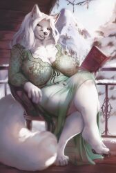 2026 anthro arctic_fox areola big_breasts biped breasts canid canine chair claws clothed clothed_anthro clothed_female clothing colored detailed digital_drawing_(artwork) digital_media_(artwork) female female_anthro fingers fox front_view full-length_portrait fur furniture genitals hair hi_res huge_breasts looking_at_viewer mammal mature_anthro mature_female nipples on_chair portrait pose shaded sheath sitting sitting_on_chair smile smiling_at_viewer solo strigiformes translucent translucent_clothing true_fox