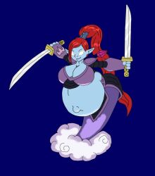 activision blue_skin blue_skinned_female giantess humanoid ninjini pregnant pregnant_belly pregnant_female pupilless_eyes red_hair red_hair_female skylanders skylanders:_giants video_game_character