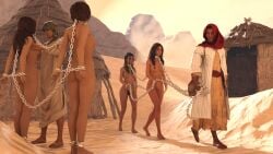 2boys 3d 4girls bondage clothed_male_nude_female completely_nude completely_nude_female daz_studio female jenlapa male multiple_girls nude nude_female original shackled_wrists shackles slave slave_girl