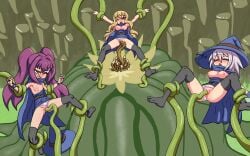 3girls 3uf0ria absurdres ankle_grab aroused bad_end belt black_thighhighs blonde_hair blue_cape blue_dress breasts breasts_out cameltoe cape claudia_(maze_of_marionette) closed_eyes clothes_pull clothing_aside commentary crying dress english_commentary grabbing_another's_arm highres large_breasts long_hair maze_of_marionette midair monster multiple_girls one_eye_closed open_mouth panties panties_aside purple_hair rape red_eyes shirt_pull sleep_molestation sleeping small_breasts spread_legs struggling tears tentacle tentacle_sex thighhighs twintails underwear vaginal_penetration white_hair white_panties yellow_eyes zzz