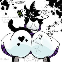 anthro artist_kaijin ass ass_to_ass ass_up butt_focus female feral fpe fundamental_paper_education genitals human mammal pose sitting sitting_on_another sitting_on_ground skell_(fundamental_paper_education) skelly vulva