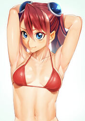 1girls abs armpits bikini blue_eyes breasts female hiiragi_yuzu looking_at_viewer navel red_bikini red_hair shonen_jump short_hair shounen_jump shueisha small_breasts swimsuit yu-gi-oh! yu-gi-oh!_arc-v zuzu_boyle