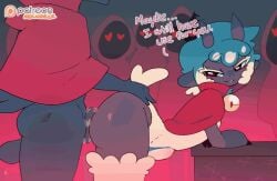 100licorice 1boy 1girls animated anthro anthro_on_anthro anthro_penetrated bent_over black_body cult_of_the_lamb dialogue english_text female femboy flat_chest from_side furry huge_penis lamb_(cult_of_the_lamb) large_balls large_testicles longer_than_10_seconds male male/female no_sound sex sex_from_behind shorter_than_30_seconds standing standing_sex stomach_bulge straight tagme video white_hair