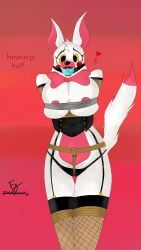 absurd_res animatronic anthro arms_tied armwear ball_gag big_breasts black_nose bodily_fluids bondage bound bow_ribbon breast_squeeze breasts canid canine clothed clothed_anthro clothed_female clothing crotch_rope eyelashes female five_nights_at_freddy's five_nights_at_freddy's_2 fox foxfront1987nsfw fully_bound fur gag gagged garter_straps hair hands_behind_back hi_res huge_breasts legs_tied legwear lipstick long_ears looking_at_viewer machine makeup mammal mangle_(fnaf) multicolored_body multicolored_fur multicolored_tail nipple_outline nipples open_mouth open_mouth_gag pink_body pink_fur pink_nipples pink_tail restraints robot rope rope_bondage rope_harness scottgames sharp_teeth solo squeezing standing submissive submissive_anthro submissive_female tail tears teeth topless topless_anthro topless_female underwear white_body white_breasts white_fur white_hair white_tail yellow_eyes