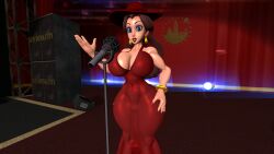 1girls 3d 3d_(artwork) alternate_version_available bare_shoulders big_breasts big_thighs blue_eyes bracelet breasts brown_hair cleavage clothing curvy dress earrings eyeshadow female female_only hat kabalmystic_(style) light-skinned_female light_skin lips lipstick long_hair looking_at_viewer makeup mario_(series) microphone nail_polish nintendo pauline pauline_(mario) purple_eyeshadow red_dress red_hat red_lipstick red_nail_polish red_nails smile solo stage thhypercombine12 thick thick_hips thick_thighs thighs tight_dress tight_fit wide_hips