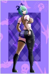 ass back_view breasts female female_only fishnet froot fully_clothed horns just-bi-you lich looking_back taped_breasts thong two_tone_hair virtual_youtuber vshojo vtuber