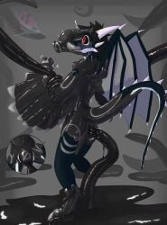 absurd_res anal anal_sex anthro ass avali biped black_body black_hair black_latex bondage bound chastity_device clothing digital_media_(artwork) dragon drone dronification european_mythology feathers forced gag gas_mask genitals glistening goo_creature goo_transformation hair hi_res horn latex latex_clothing latex_creature latex_skinsuit latex_transformation liquid_latex living_latex male markings mask membrane_(anatomy) membranous_wings mythological_creature mythological_scalie mythology nude null_bulge open_mouth oral oral_penetration penetration red_eyes restrained scalie sex simple_background skinsuit slim_anthro slime solo standing tail tentacle tentacle_in_ass tentacle_penetration tentacle_sex text tight_clothing transformation western_dragon white_body wings yporolsya