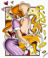 breast_press cum cumshot furry green_hill large_breasts size_difference sonic_(series) tails vanilla_the_rabbit