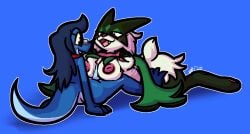 2026 anthro anthro_on_anthro ass big_breasts big_butt big_nipples blue_body blue_hair blue_penis blue_scales bodily_fluids breast_play breasts cum cum_on_penis cute_fangs digitigrade duo erection eyewear fangs felid feline female fur generation_9_pokemon genital_fluids genitals glans glasses green_body green_fur green_mask green_scarf grey_eyewear grey_glasses hair humanoid_genitalia humanoid_penis kerchief lizard lying male male/female mammal meowscarada mostly_nude motion_lines nintendo nipples on_front open_mouth pawpads penis pink_glans pink_nipples pink_nose pink_pawpads pokemon pokemon_(species) purple_eyes red_kerchief reptile scales scalie scarf sex sitting smile teeth thick_thighs titjob ulti_(ultilix) ultilix yellow_sclera