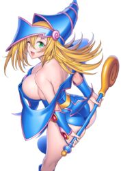 1girls ass blonde_hair dark_magician_girl female female_only green_eyes long_hair solo suzume_inui wink yu-gi-oh! yu-gi-oh!_duel_monsters