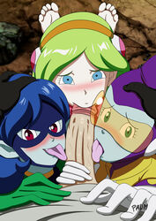 1boy 3girls alien_girl android_17 barefoot blowjob blue_eyes blue_hair blush brianne_de_chateau collaborative_fellatio costume dragon_ball dragon_ball_super fellatio female glasses gloves green_hair hand_on_head holding_penis kakunsa looking_at_viewer male mask multiple_girls on_knees oral orange-tinted_eyewear outdoors padm pale-skinned_female pale_skin penis pleasure_face pov red_eyes rozie scary soles sucking tagme teamwork tinted_eyewear toes tongue tongue_out visor