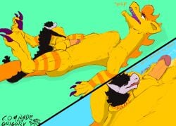 anthro ball_fondling ball_lick balls bodily_fluids claws comrade_grigory cum cuntboy dragon duo feral fondling full-package_cuntboy genital_fluids genitals herm hermaphrodite hi_res humanoid_genitalia hybrid intersex intersex/intersex licking male maleherm mohawk multi_genitalia mythological_creature mythological_scalie mythology open_mouth oral paws penis precum pussy romantic romantic_couple scalie sex simple_background spread_legs spread_vulva spreading stomach_bulge sucking surprised tail tail_coil text tongue unbirthing vaginal_penetration vore vulva