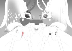 2022 absurd_res ahab_null alien anthro antlers anus apron apron_only ass ass_up bed biped black_fingernails black_nails black_sclera blush blush_lines bodily_fluids breath chaos_elfilis chest_tuft chinchilla chinchillid clothing colored_nails digital_drawing_(artwork) digital_media_(artwork) digitigrade dipstick_tail dripping duo erection fecto_elfilis female female_anthro fingernails first_person_view fluffy fluffy_tail furniture genital_fluids genitals grey_background hand_holding head_wings heart_pupils hi_res horn huge_wings inside inviting_to_sex inviting_viewer japanese_description japanese_text kirby_(series) kirby_and_the_forgotten_land leaking_precum leaking_pussy_juice looking_at_viewer looking_back looking_back_at_viewer lying male male_anthro mammal markings monochrome mostly_nude_anthro mostly_nude_female mouthless multicolored_eyes nails neck_tuft nintendo nude_anthro nude_male on_bed on_front penis pink_anus pink_penis pink_vulva precum precum_drip presenting presenting_anus presenting_hindquarters presenting_penis presenting_vulva pupils rear_view rodent simple_background tail tail_markings take_your_pick tapering_penis text tuft unusual_wing_placement vaginal_fluid_drip vaginal_fluids vulva wings