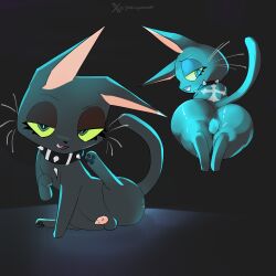 animal_genitalia animal_penis backsack balls collar collar_only domestic_cat felid feline feline_genitalia feline_penis felis feral fur genitals godforgiveme4 green_eyes green_sclera grey_body grey_fur hi_res male mammal maurice_(vamp_sabbath) nude penis presenting rear_view simple_background solo tail vamp_sabbath