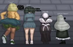 aged_up ass ass_chart bag big_ass black_hair black_lagoon blonde_hair dark-skinned_female dress fabiola_iglesias green_skirt gretel_(black_lagoon) grey_hair hansel_(black_lagoon) huge_ass janet_bhai karlometer maid maid_apron maid_uniform maki_(black_lagoon) panties school_uniform schoolgirl shoes short_hair shortstack skirt venezuelan venezuelan_female