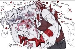 2boys bite bite_mark bite_marks blasticheart_(artist) blush blush_lines bondage broken_colors cake damon_(broken_colors) dominant dominant_male domination food food_play gay gay_domination gay_male icing licking male/male maledom malesub mc_(broken_colors) ribbon ribbon_bondage ribbons scratches scratching submission submissive submissive_male tied_up yaoi