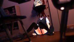 1girls 3d animated blood blue_eyes blue_skirt bouncing_breasts breasts buzzsaw chalk_(artist) convulsions corpse death decapitation female_death gore gray_hair guro large_breasts no_sound original rolling_eyes saw school_uniform severed_head short_hair snuff solo spasms tagme thighhighs twitching video