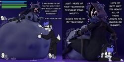 3d_(artwork) anthro armwear ass bear belly belly_worship big_belly big_dom_small_sub black_armwear black_clothing black_tie_(suit) blue_hair body_outline body_worship breasts canid canine canis clothing dialogue digestion digestion_noises digital_media_(artwork) dominant duo epic_games female female_pred fortnite fortnite:_battle_royale hair hi_res huge_belly implied_weight_gain kc_(kingcreep105) kingcreep105 losing_health male male/female mammal mass_vore multicolored_body purple_body raven_team_leader redvurn sitting_on_another size_difference submissive submissive_male suit teasing teasing_with_butt vore wolf