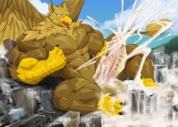 4_toes 5_fingers abs anthro avian balls beak biceps biped bodily_fluids brown_body building building_destruction carpo city city_background city_crushing city_destruction cityscape claws cum cum_flooding cum_on_balls cum_on_building cum_on_ground cumshot destruction ejaculation excessive_cum excessive_genital_fluids feathered_wings feathers feet finger_claws fingers genital_fluids genitals gryphon hi_res hyper hyper_cum landscape_dwarfing macro macro_anthro macro_male male masturbation muscular muscular_anthro muscular_male mythological_avian mythological_creature mythology nude open_mouth outside pawpads paws pecs penile penile_masturbation penis rampage sky smile solo tail toe_claws toes vein veiny_penis wings wolfblack43