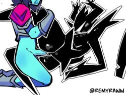 deltarune kris_(deltarune) penis_in_pussy remyraww roaring_knight sex sideways_missionary_position