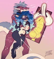 animal_genitalia animal_penis anthro areola blush bodily_fluids bovid breasts buckteeth canine_genitalia canine_penis caprine cervical_contact clenched_teeth closed_eyes cum cum_from_vagina cum_in_uterus cum_in_vagina cum_inside digital_media_(artwork) dragon duo ear_piercing ear_ring ejaculation erection ewe eyewear facial_piercing female female_penetrated from_behind_position genital_fluids genitals glasses hair hi_res hooves internal internal_vaginal knot knotting lip_piercing male male/female male_penetrating male_penetrating_female mammal mythological_creature mythological_scalie mythology navel nipples nude open_mouth orgasm orgasm_face penetration penile penile_penetration penis penis_in_vagina piercing ring_piercing scalie serenity_(laggyb0i) sex sheep simple_background size_difference standing standing_sex stomach_bulge tail teeth thatpotoo uterus vaginal_knotting vaginal_penetration vulva wearing_glasses