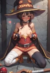 ai_generated anime anime_girl anime_style bandages bare_breasts blush boots breasts breasts_out cute cute_face fantasy female heart holding_breast kneehighs kneeling kneesocks legs mage magic magical_girl megumin naked_breasts petite robe seductive sexy showing_breasts shy sitting skinny small_breasts solo solo_female striptease tagme talidreams teenager tits_out undressing witch witch_costume witch_hat wizard wizard_hat young