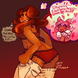 ass ass_focus blush cherry_blossom_cookie cookie_run cookie_run_kingdom crk girl_on_girl lingerie panties raspberry_cookie smthleon yuri