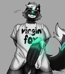 anthro ball_tuft balls black_body black_fur black_penis bottomless canid canine clothed clothing ear_piercing fan_character fox frenulum fur genitals glistening glistening_genitalia glistening_nose glistening_penis gradient_fur grey_body grey_fur hair hi_res humanoid_genitalia humanoid_penis inner_ear_fluff jewelry logan_silver male mammal necklace penis piercing pubes pubes_exposed raised_tail red_fox silver_(metal) silver_fox silver_jewelry silver_necklace smile solo tail tail_tuft true_fox tuft white_hair