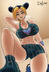 1girls 2d 2d_(artwork) american american_female athletic athletic_female big_breasts blonde-haired_female blonde_female blonde_hair breasts clothed clothed_female exercise female female_focus female_only jojo's_bizarre_adventure jolyne_cujoh jolyne_kujo large_boobs large_breasts light-skinned_female light_skin looking_down looking_down_at_viewer multicolored_hair muscular muscular_female sbsbhsjsb solo solo_female solo_focus stone_ocean sweating sweating_female sweaty tattoo thick_thighs thighs toned toned_female training working_out workout
