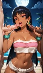 1girls 2boys 2boys1girl ai_assisted ai_generated balls bandeau bare_arms bare_back bare_midriff bare_shoulders black_hair blowjob blunt_bangs bracelet breasts brown_eyes brown_skin chel chel_(the_road_to_el_dorado) clothed_female_nude_male clothed_sex cloud collarbone crescent_moon crop_top dark-skinned_female dark-skinned_male dark_skin double_handjob dreamworks earrings erection eyebrows eyelashes eyeliner eyeshadow fellatio female group_sex handjob hi_res interracial jewelry large_breasts light-skinned_male light_skin lips lipstick long_eyelashes long_hair looking_at_viewer makeup male male/female mascara medium_breasts midriff mmf_threesome moon night_sky oral outdoors outside penis petite petite_body petite_female pinky_out realistic saliva saliva_trail shiny_skin sky solo_focus stomach straight strapless teeth testicles the_road_to_el_dorado threesome tongue tongue_out tube_top very_long_hair waifufamily water