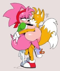 2_tails absurd_res accessory amy_rose anthro balls big_breasts blue_eyes blush bodily_fluids breasts canid canine carrying_another carrying_partner classic_amy_rose classic_sonic_(universe) clothed clothing clothing_lift cum cum_inside duo eulipotyphlan female footwear fox fur genital_fluids genitals gloves hair_accessory hairband handwear handwear_and_footwear_only hedgehog hi_res huge_breasts looking_pleasured male male/female mammal miles_tails_prower multi_tail narrowed_eyes nipples no_underwear pink_body pink_nipples sega sex shirt shirt_lift shoes sonic_(series) sonic_the_hedgehog_(series) tail tails_the_fox tan_body tan_skin teztaz topwear yellow_body yellow_fur