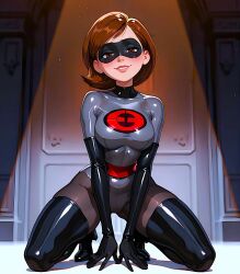ai_generated breasts elastigirl elastigirl_(the_incredibles_2_supersuit) helen_parr latex_bodysuit latex_gloves latex_thighhighs looking_at_viewer the_incredibles