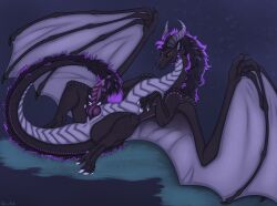 anus black_body black_tail bodily_fluids claws dragon feral genital_fluids genitals hi_res horn knot knotted_penis male mythological_creature mythological_scalie mythology penis precum ridged_penis scalie solo tail taka_(artist) white_claws windz_(windywindz) wings yellow_eyes