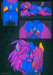 2019 afterglow anthro breasts closed_eyes comic duo embrace eye_contact felid female fur hair hi_res hug incest mammal nude oral pussy pussy_juice ratcha_(artist) sex sibling sisters text vaginal_penetration yuri