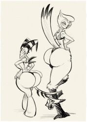 anthro ass ass_focus big_ass big_butt blitzo_(helluva_boss) bra bubble_butt clothing duo hand_on_butt hellaverse helluva_boss hi_res huge_ass humanoid male nondelismell panties size_difference stolas_(helluva_boss) tail tail_around_leg thick_ass thick_thighs underwear