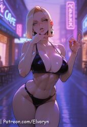 1girls ai_generated android_18 ass belly belly_button big_ass big_breasts blonde-haired_female blonde_hair blue_eyes blush breasts closed_mouth comic dragon_ball dragon_ball_z elvoryn female female_on_bikini hoop_earrings hourglass_figure hourglass_figured_female huge_ass interracial light-skinned_female light_skin looking_at_viewer male muscular muscular_female muscular_male nude nude_female nude_male patreon patreon_username pink_nipple pussy shiny shiny_skin short_hair solo standing text thick_thighs vaginal_penetration voluptuous voluptuous_female