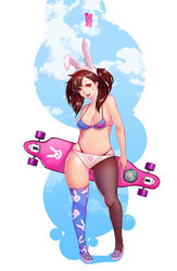 1girls aleumdie bikini blizzard_entertainment breasts brown_eyes brown_hair d.va dspell female female_only looking_at_viewer overwatch rabbit_ears solo thong whale_tail wookyung