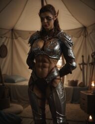 1girls abs ai_assisted ai_generated armor baldur's_gate baldur's_gate_3 brown_hair colored_skin dungeons_and_dragons female geen_skin gith githyanki indoors lae'zel larian_studios looking_at_viewer photoshop pointy_ears solo synth_canvas tagme