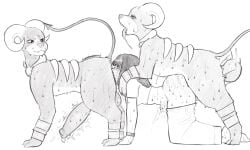 1boy 2boys all_fours anal animal_genitalia animal_penis balls beast_rimming bodily_fluids bottomwear bottomwear_down canid canine canine_genitalia canine_penis clothed clothing demedemedemead female feral generation_2_pokemon genitals hi_res horn houndoom human interspecies male male/female male_pokemon/female_human mammal nintendo oral pants pants_down partially_clothed penis pokemon pokemon_(species) pokephilia pounding_ass rimming rimming_while_penetrated saliva saliva_string sex stomach_bulge sweat sweatdrop tail