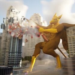 3d_(artwork) abs anthro avian balls beak biceps biped brown_body brown_fur building building_destruction carpo city city_background city_crushing city_destruction cityscape claws destruction digital_media_(artwork) erection feathered_wings feathers feet finger_claws fingers fur genitals gryphon hi_res house humanoid_genitalia humanoid_penis landscape_dwarfing macro macro_anthro macro_male male muscular muscular_anthro muscular_male mythological_avian mythological_creature mythology nude outside paws pecs penile penis rileyfoxxo sky smile solo tail toe_claws toes wings