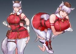 1boy1girl big_breasts big_thighs bigger_female cum_on_penis curves curvy curvy_figure cute cute_face face_between_thighs femdom fully_clothed_female fully_naked_male gold_ship_(umamusume) head_between_thighs long_hair male/female penis penis_between_thighs penis_out purple_eyes sexy sexy_body shorter_male silver_hair smaller_male taller_female thick_thighs thigh_sex trainer_(umamusume) umamusume umamusume_pretty_derby wide_hips wide_thighs