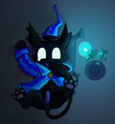 animal_genitalia anthro anus avian black_body black_fur bodily_fluids candle candlelight clothing ear_tuft erection feet fur genitals hi_res light lying male on_back pajamas pawpads penis pillow pillow_grab raskul rem_(deadlock) sheath smile smiling_at_viewer solo tail tail_anus tail_grab tail_tuft tears toes tuft