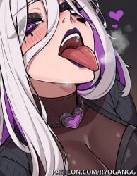 ai_art ai_assisted ai_generated ai_slop blushing breath_cloud dead_by_daylight heart heart_symbol lipstick makeup makeup_running ryogangg sable_ward tongue tongue_out